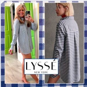 LYSSE, No Ironing Needed! Button-Front Gingham Designed Top,Stretchy, Size Small